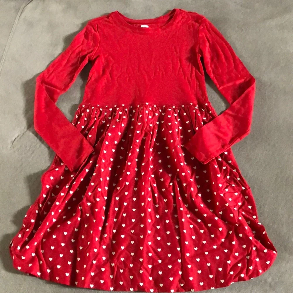 Gap Kids Dress Girls Size XL 12 Red White‎ Hearts Long Sleeve